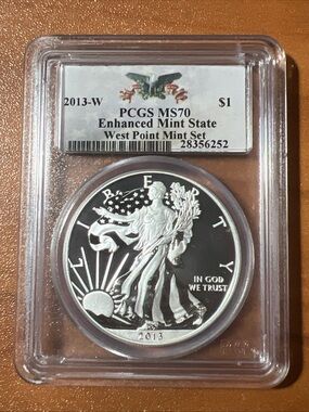 2013-W $1 WEST POINT MINT SET SILVER EAGLE ~ PCGS ENHANCED MINT STATE MS70!